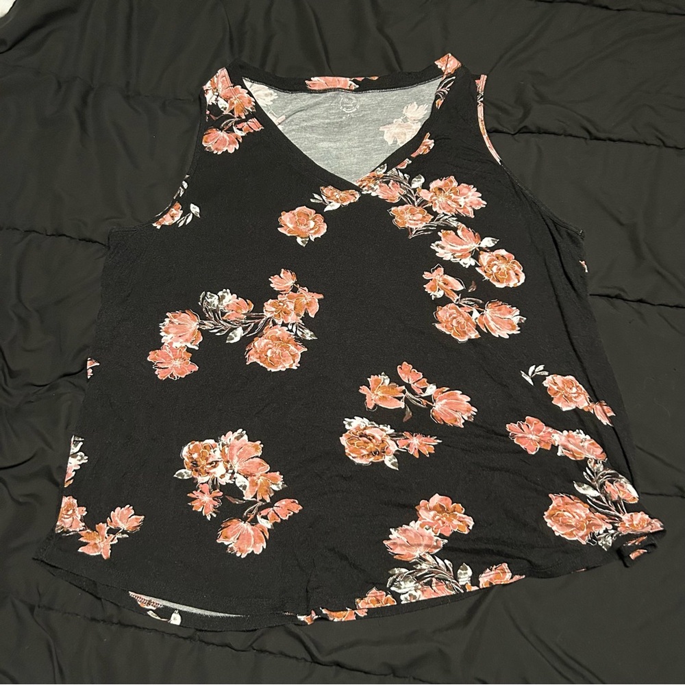 Black Floral Tank Top